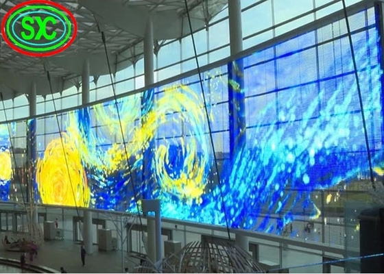 China Interior P3.9-7.8 Pantalla LED transparente a todo color con pantalla SMD curvada