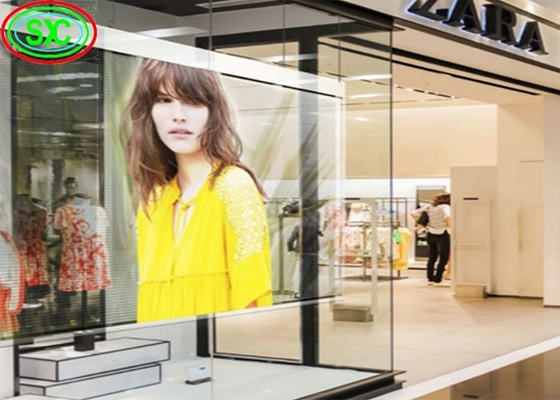 P3.9-7.8 de interior pantalla LED transparente a todo color con vidrio curvo para escaparate