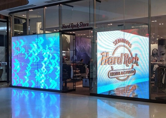 Centro comercial Moda de color completo P3.91-7.82 Pantalla de cortina de vidrio de pantalla LED transparente