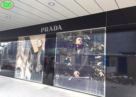 Panel LED transparente de alto brillo, señalización a todo color SMD2121 LED pantalla transparente