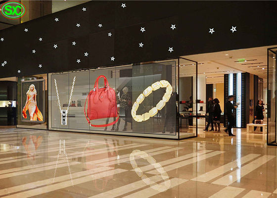 Buen precio P6.25 que cuelga la exhibición de cristal transparente clara al aire libre DC5V de Digitaces para las alamedas en línea