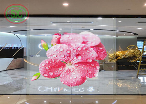 62500 puntos/m2 Densidad de puntos Pantalla LED transparente a todo color para publicidad de ventanas exteriores de alto brillo