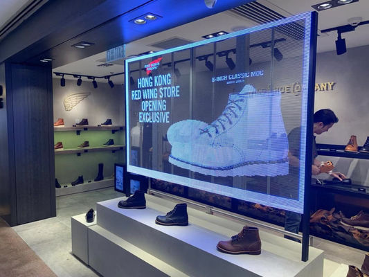 Pantalla LED transparente para interiores P3.9-7.8 Full Color SMD Curved Led Video Pared Vidrio para Vitrina