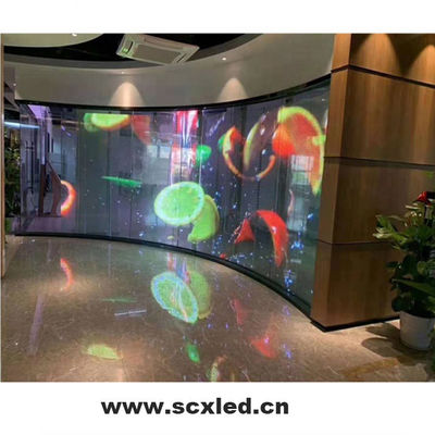P3.9-7.8 Interior Pantalla LED transparente a todo color con pantalla LED curva de video de pared de vidrio para escaparate