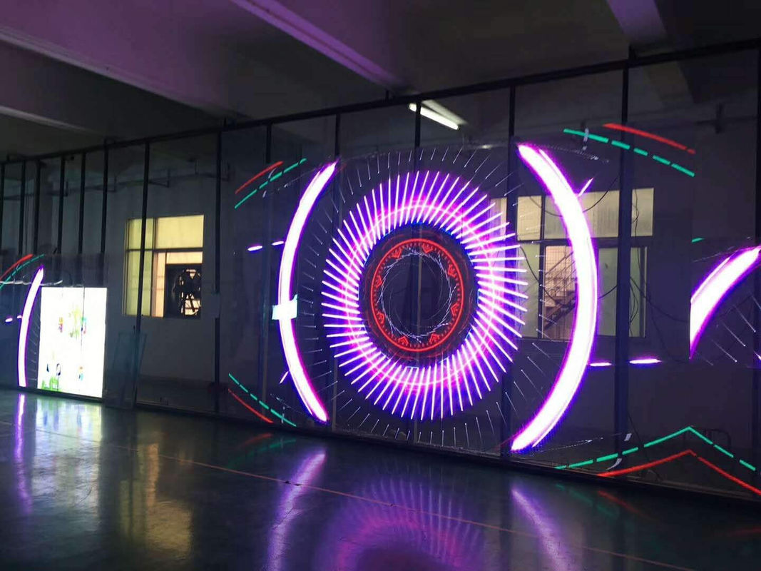 Material de plástico Ultra delgado pantalla LED a todo color pared de vídeo transparente Equipado con lámpara LED SMD2121