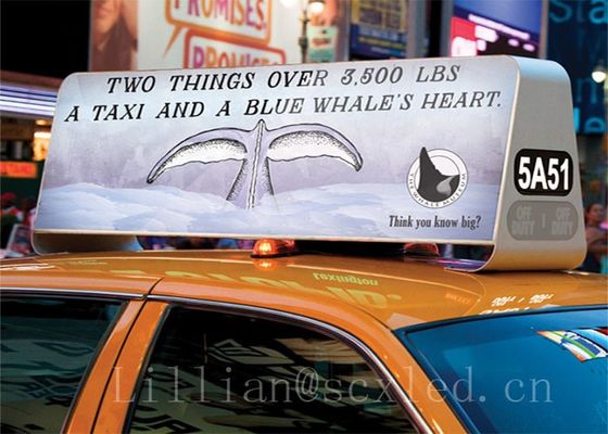 Impresora de señales LED de automóviles a prueba de agua, pantalla exterior de color completo en el techo del taxi doble lado